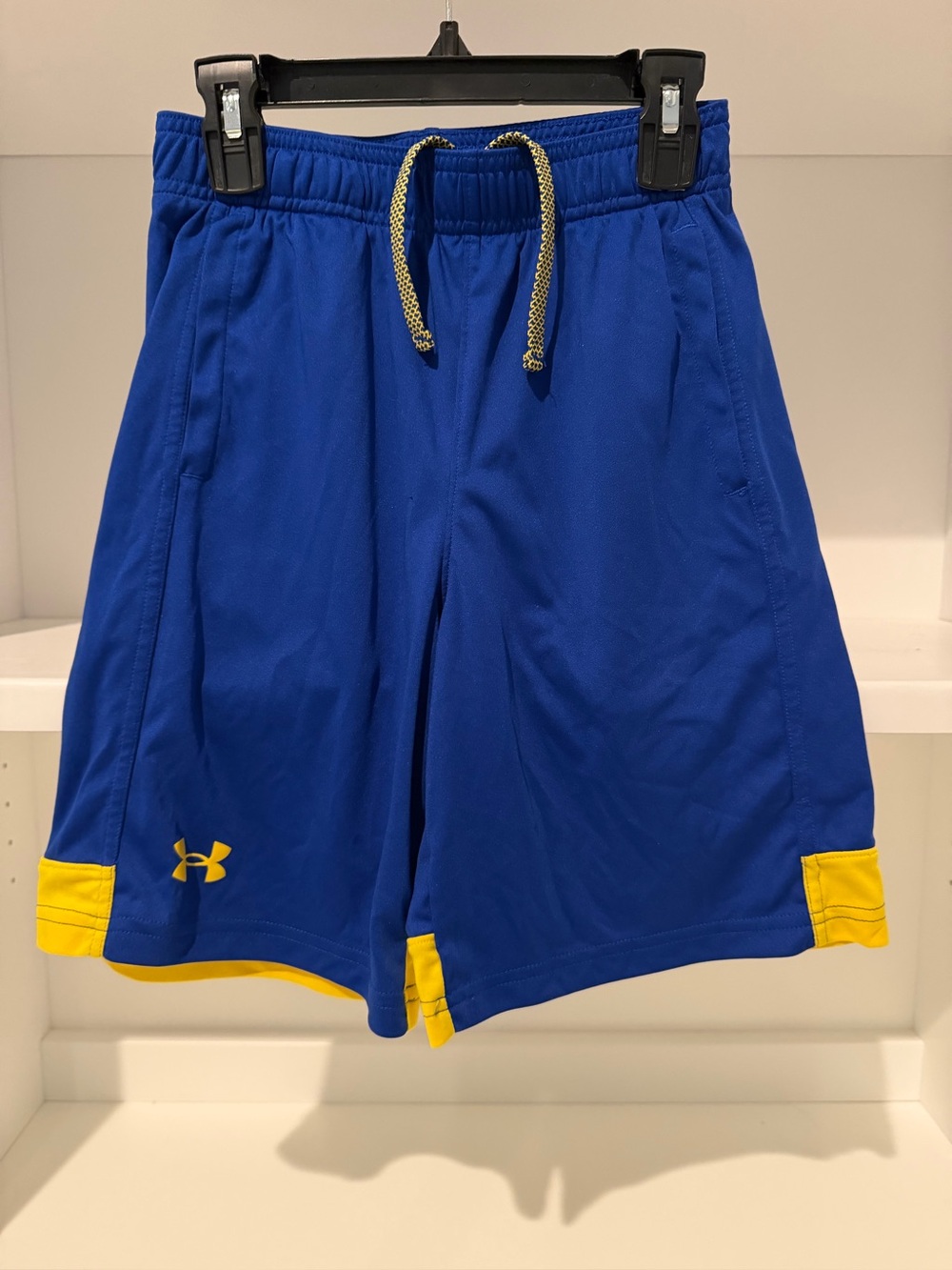 Under Armour Royal Blue Athletic Shorts with Yellow Trim Youth Medium, NWOT